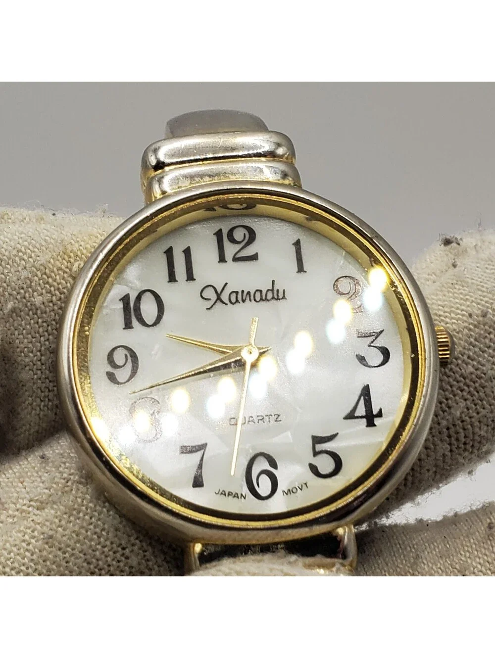 Xanadu Cuff Band Two-Tone Womens Watch  30mm White Round Dial New Battery